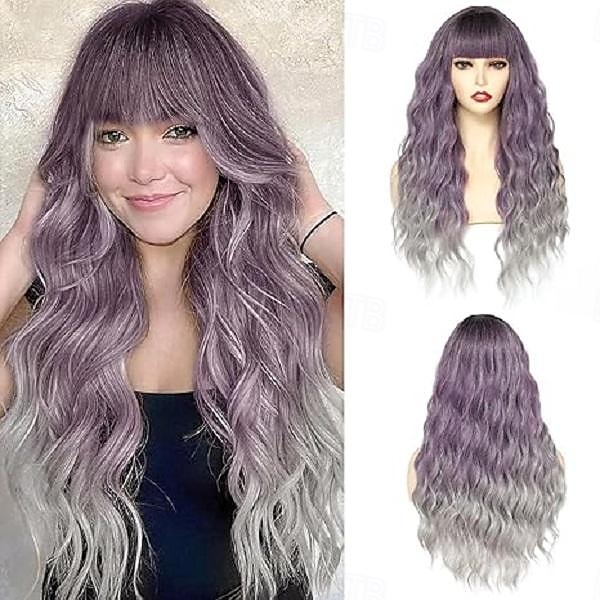parrucca con frangia lunga naturale ondulata parrucche sintetiche per donne 26 pollici di lunghezza parrucche in fibra resistenti al calore per uso in festa cosplay parrucche di carnevale del 2025 a $19.49 –P3