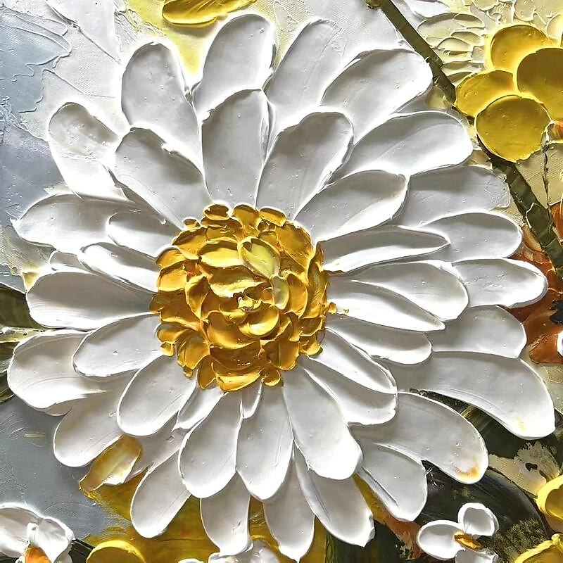 reines handgemachtes 3D-Gemälde mit weißen Blumen auf Leinwand, Ölgemälde, handgemaltes abstraktes Leinwandgemälde, handgemachtes Blumengemälde, Wandkunstbild für Wohnzimmer, Schlafzimmerdekor 2025 - $116.99 –P5