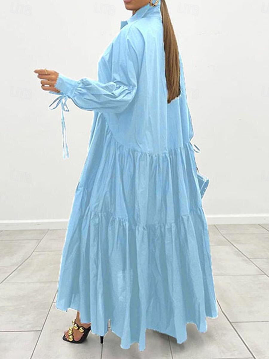 robe noire Robe chemise Femme Robe Maxi A Volants Soirée Travail basique Grande occasion Col de Chemise manche longue Standard Noir Blanche Bleu S M L XL 2XL de 2025 ? $51.99 –P12
