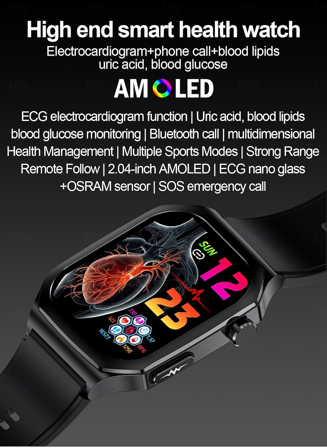 2025年 et280 スマートウォッチ 2.04 amoled 大画面 ブルートゥース 通話 心電図検出 心拍数 健康モニタリング SOS スポーツ スマートウォッチ  コレクション – $72.19 –P1