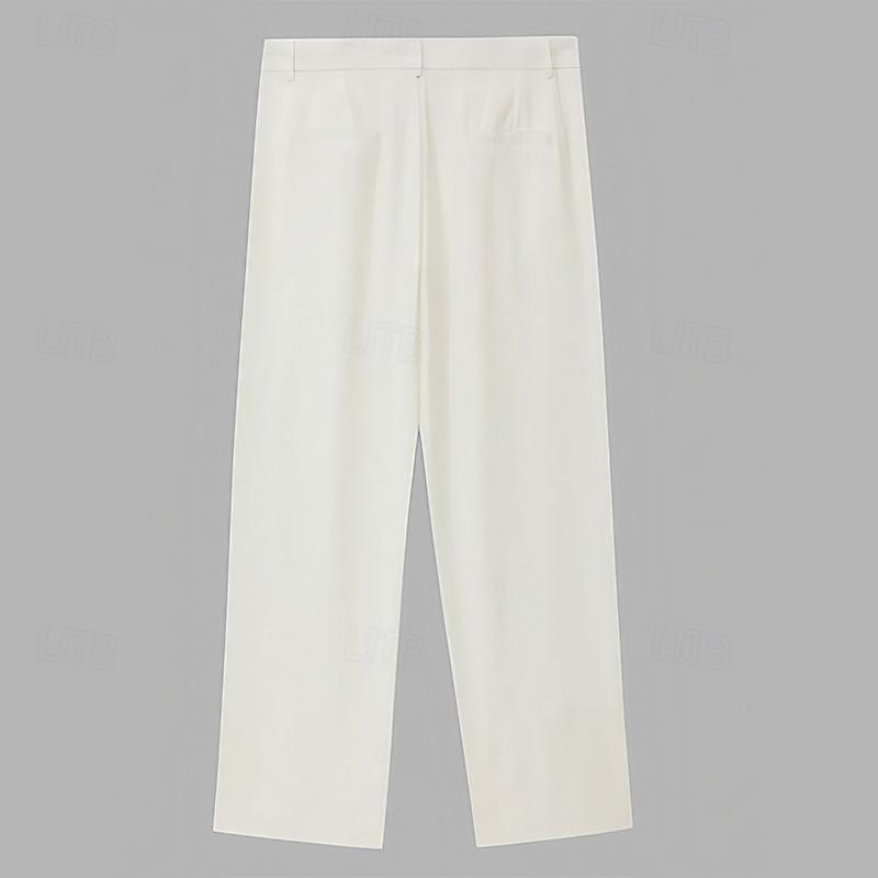 Voor heren Pakken Broek Wijde broek Vrijetijdsbroek Kostuumbroek Voorvak Recht been Effen Comfort Ademend Bruiloft Casual Dagelijks Modieus Basic Zwart Wit 2025 - $29.99 –P2