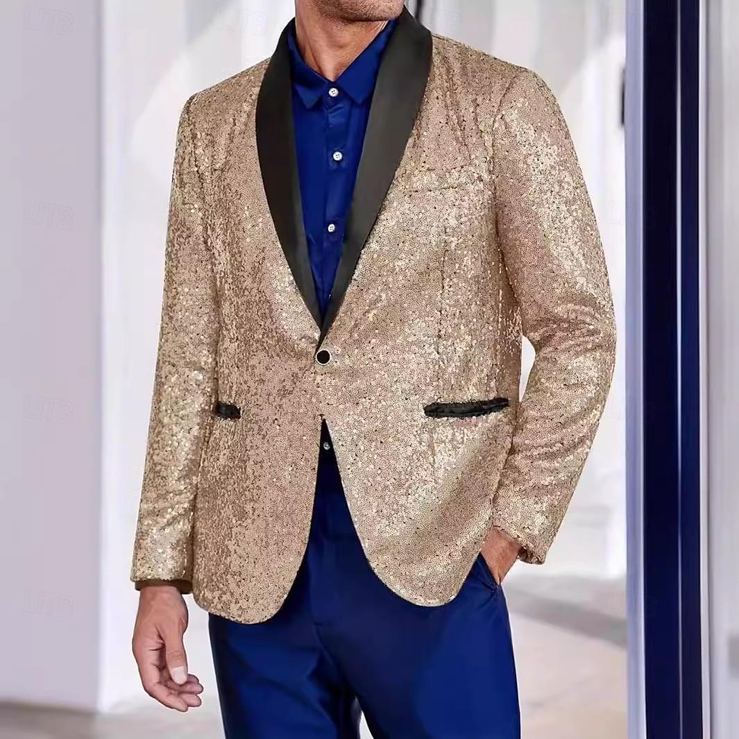 Man Blazer Verjaardagsfeest Feesten & Uitgaan Zoet Herfst winter Pailletten Lovertje Glanzend Bruiloft Enkele rij knopen Blazer Zilver Paars Goud 2025 - $61.99 –P9