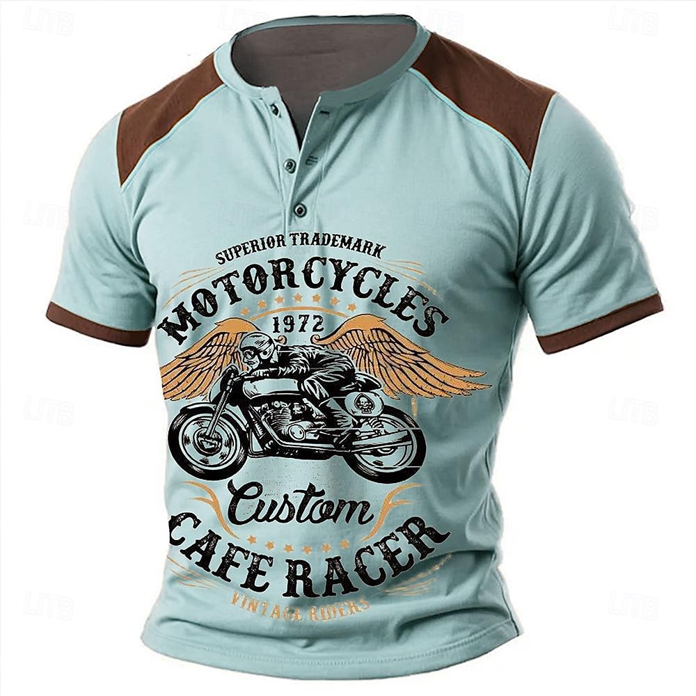 Męskie Motosiklet Podkoszulek Koszula Henley Krótki rękaw Druk 3D Designerskie Retro / vintage Codzienny Ulica Lato Wiosna Niebieski Zielony Khaki Henley Koszulka Henley 2026 - $22.99 –P4