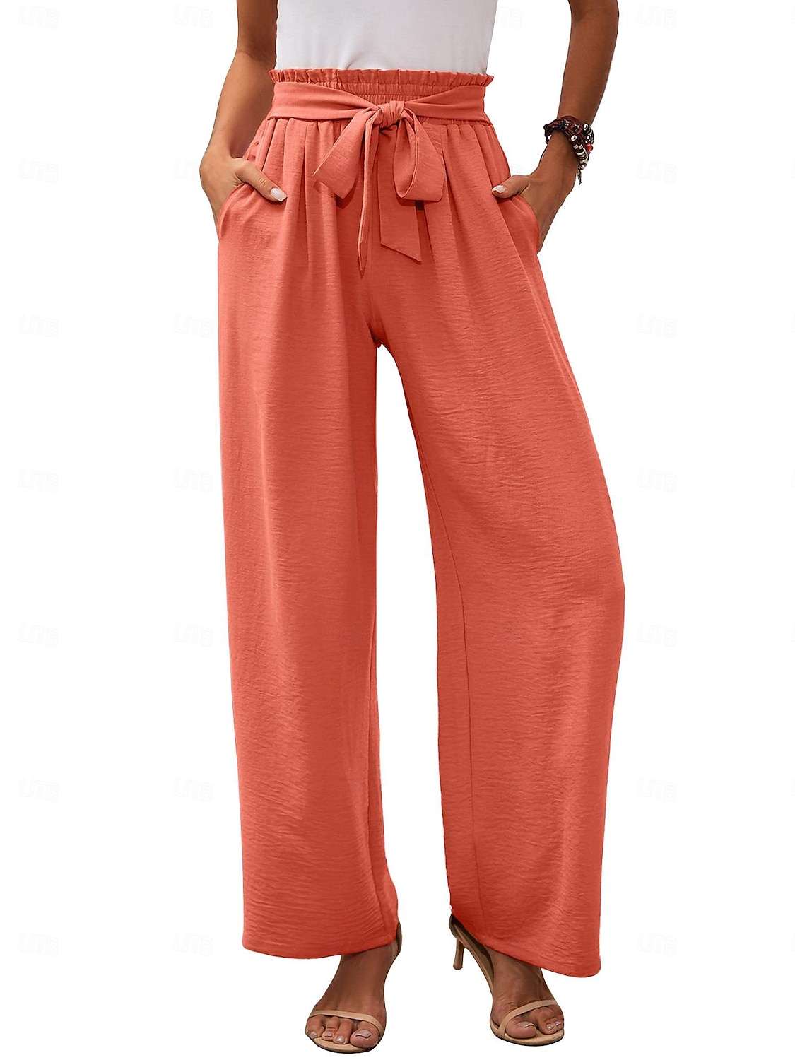 2026年 女性用 標準 ストレート チノ 全長 ハイライズ 平織り ドローストリング 通気性 ソフト 快適 マイクロエラスティック カジュアル／普段着 ホワイト / ホワイト ブラック ネイビーブルー カーキ色 夏 春 & 秋 ルーズフィット  コレクション – $26.99 –P8