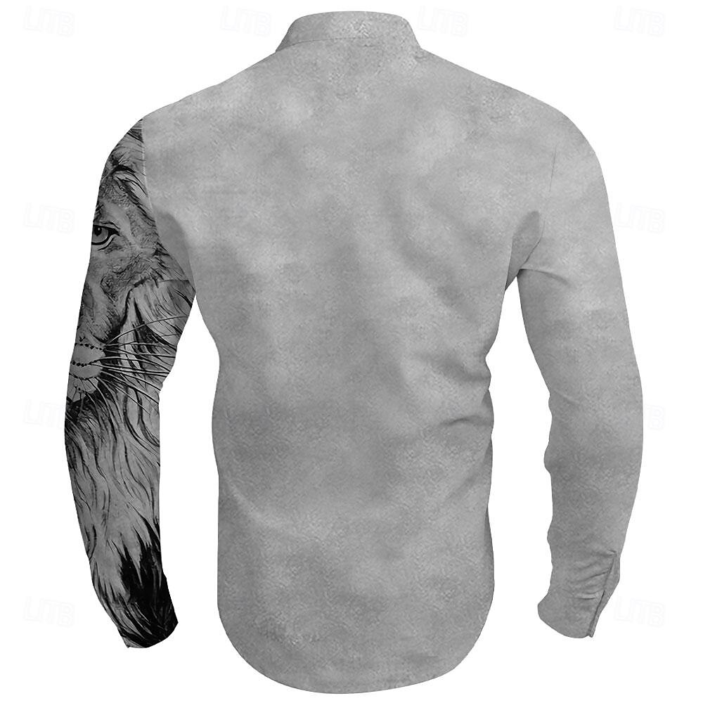 Men's Lion Shirt Button Up Shirt Long Sleeve Vintage Casual Daily Holiday Summer Spring Standing Collar Button Up 3D Print Blue Brown Gray 2025 - $24.99 –P4