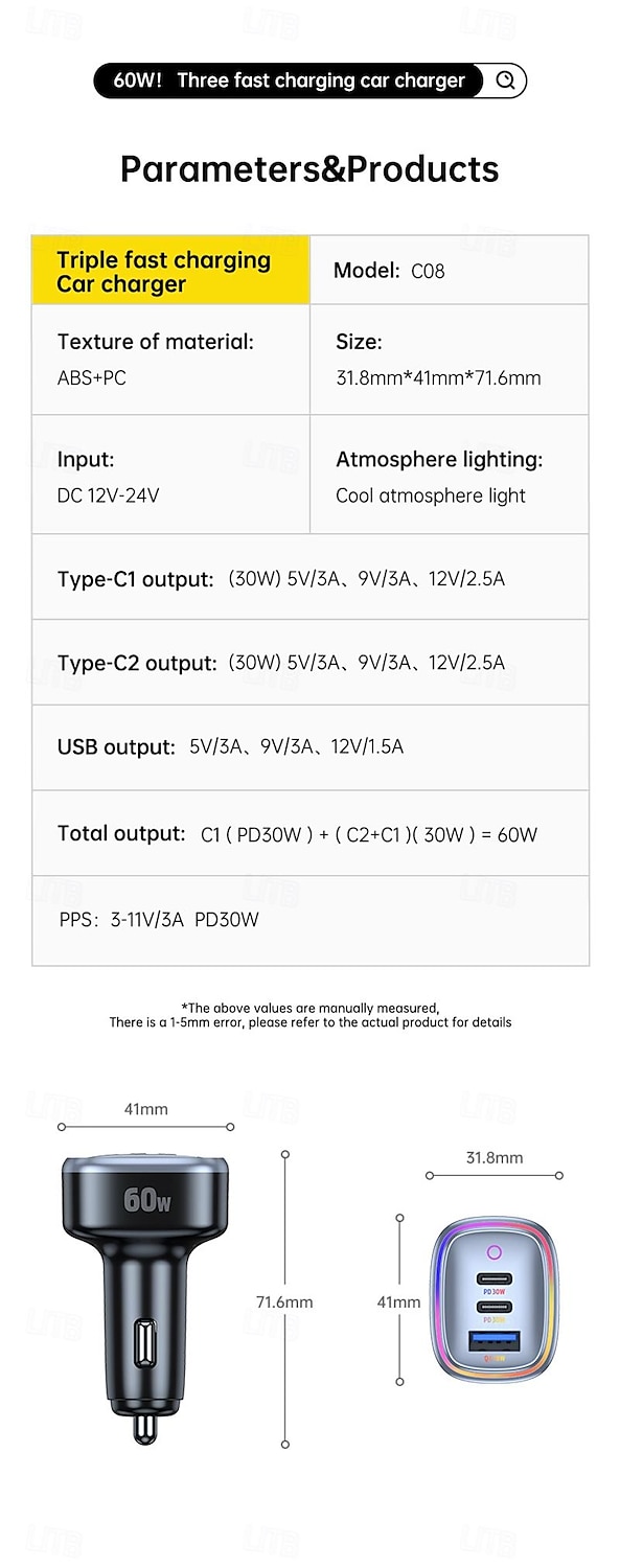 Автомобильное зарядное устройство с кабелем 60 W Выходная мощность 3 порта Автомобильное зарядное устройство Зарядная станция с несколькими USB-разъемами CE 3 в 1 2025 - $18.99 –P12