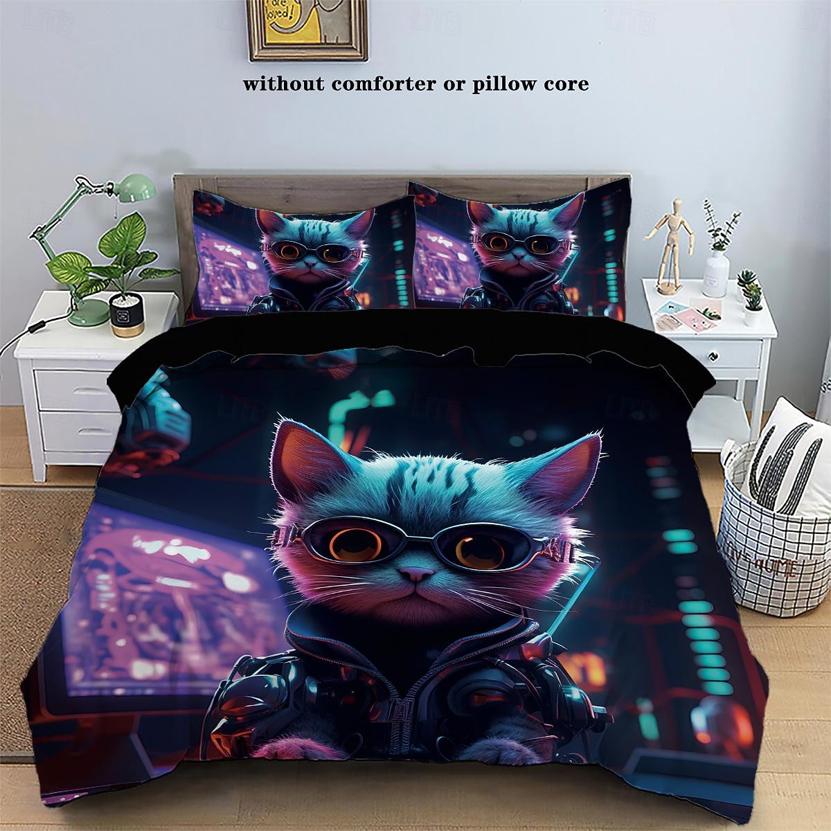 Cyberpunk Style Sci-Fi Animal Duvet Cover Set Includes Duvet Cover and Pillowcases Futuristic and Vibrant Design Soft and Durable Fabric Perfect for Adding an Edgy Touch to Your Bedroom Decor 2025 - $41.99 –P8