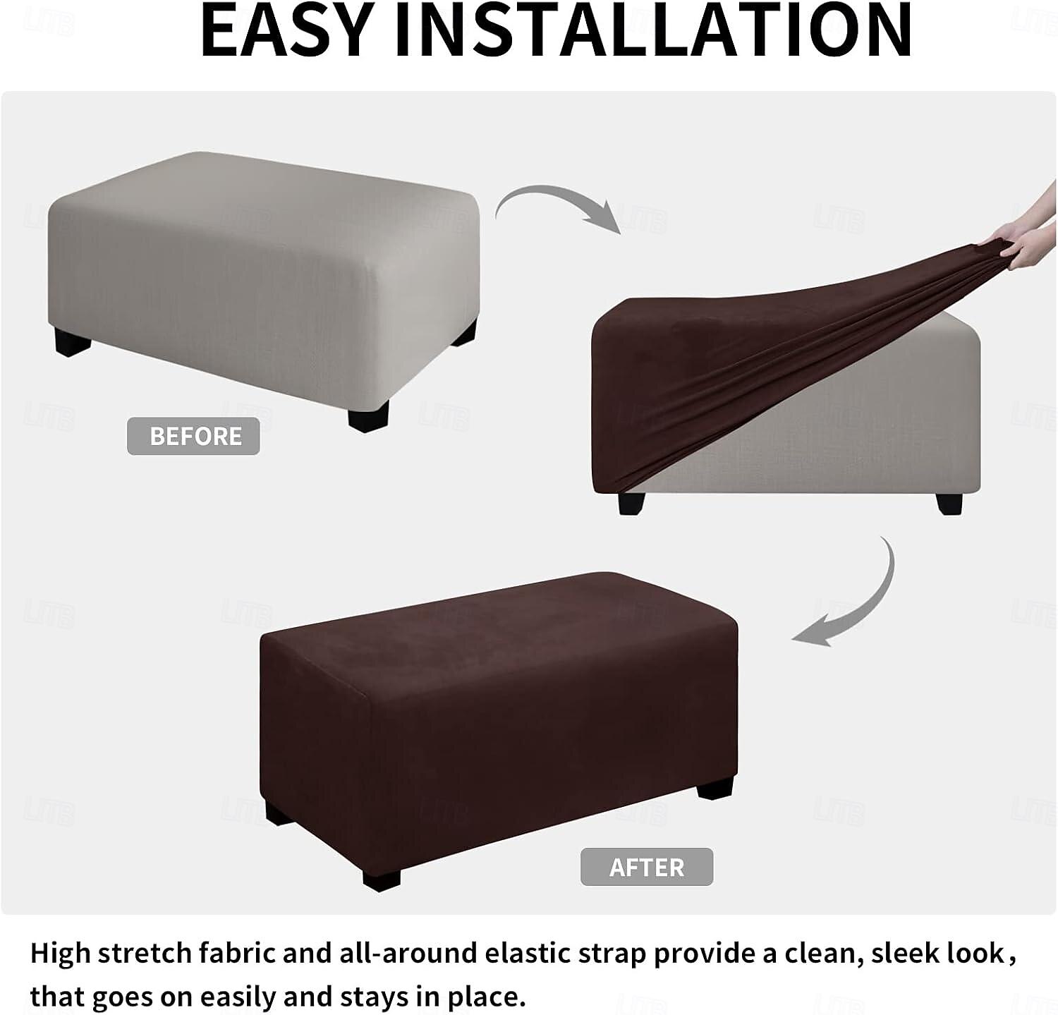 Housse de pouf en velours rectangulaire, housse de rangement pour pouf, housse de repose-pieds épaisse et extensible avec bande élastique de 2025 ? $25.99 –P2