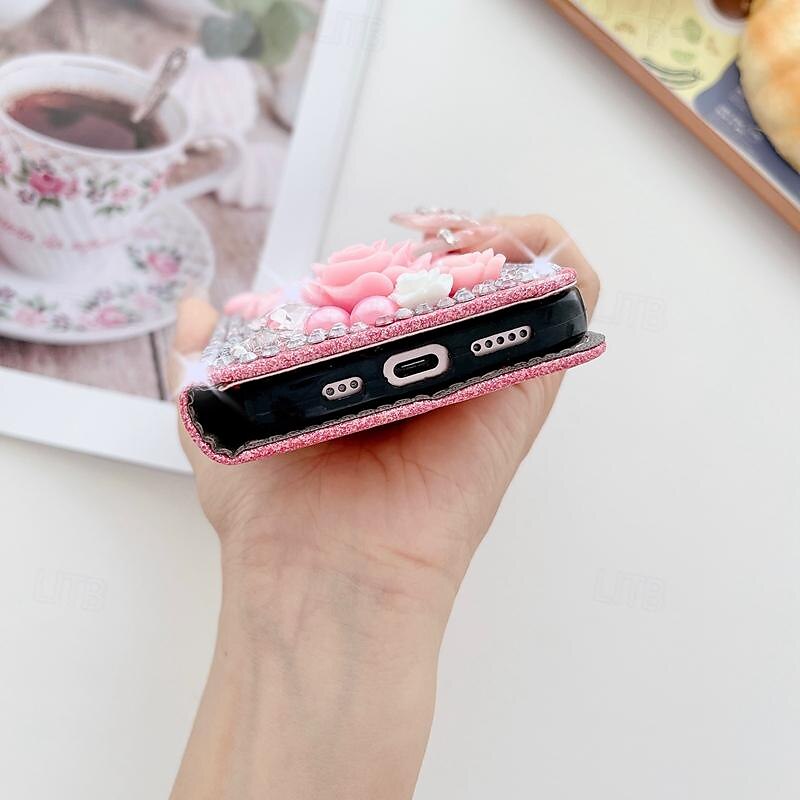 Phone Case For Samsung Galaxy iPhone 16 iPhone 15 Pro Max Plus iPhone 14 13 12 11 Pro Max Plus Mini SE Wallet Case for Women Girl with Stand Holder Magnetic Bling Glitter Shiny Flower Floral TPU 2025 - $28.99 –P6