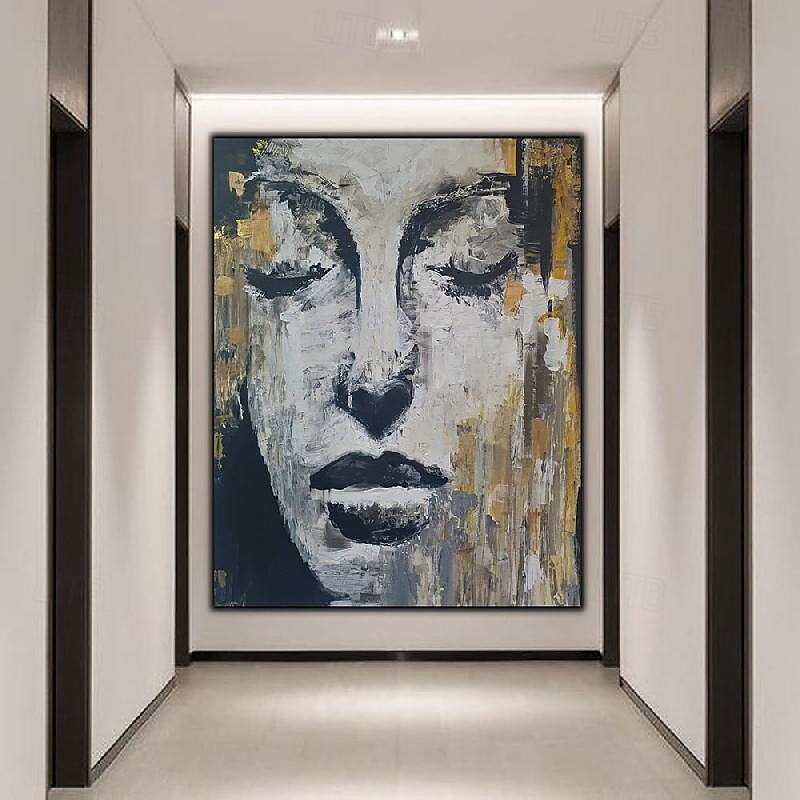 handgemaltes abstraktes Pattle Knife Frauengesicht Ölgemälde Wandkunst weibliche Figur Wandkunst Gold- und Weißgemälde handgemachte Wandkunst Frauenkunst Ölgemälde für Wandkunst moderne Wohnkunst 2025 - $133.99 –P8