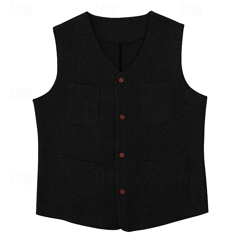בגדי ריקוד גברים וסט Gilet יומי פגישה (דייט) חופשה אופנתי עסקים קיץ & אביב לַחְצָן כיס פוליאסטר נוח משובץ חזה יחיד כפתור יחיד צווארון V רגיל שחור אפור אֵפוֹד 2025 - $29.99 –P6