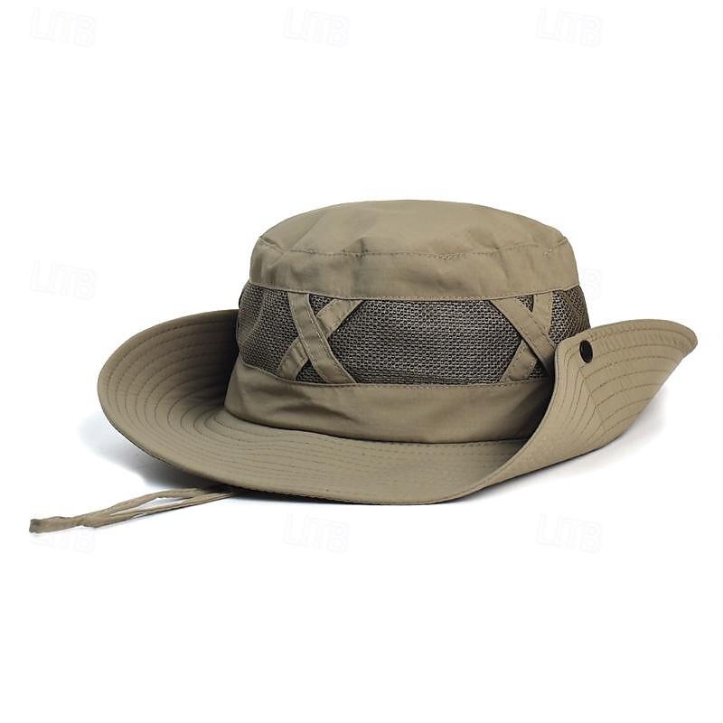 Unisex Cappello da sole Stile pescatore Cappello boonie A cordoncino Ampio bordo Estate Esterno Protezione UV Traspirante Tinta unica Poliestere Nero Verde militare Blu marino per Pesca Spiaggia del 2025 a $9.49 -P2