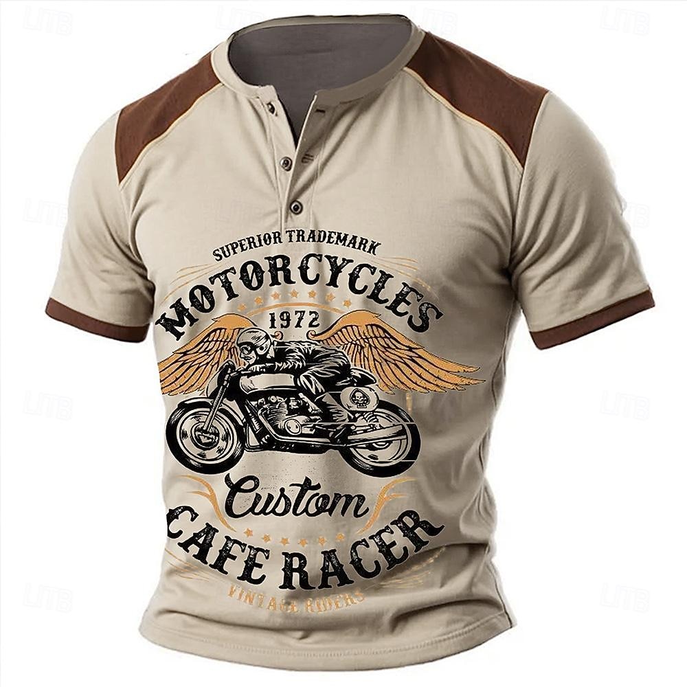 Męskie Motosiklet Podkoszulek Koszula Henley Krótki rękaw Druk 3D Designerskie Retro / vintage Codzienny Ulica Lato Wiosna Niebieski Zielony Khaki Henley Koszulka Henley 2026 - $22.99 –P1