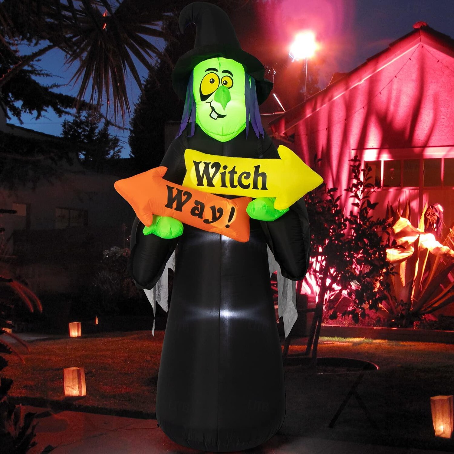 1db 8 láb felfújható halloween boszorkány táblákat tartva led lámpákkal, felfújható halloween dekorációkkal kültéren és beltéren, halloween felfújható udvari díszek 2025 - $94.99 –P5