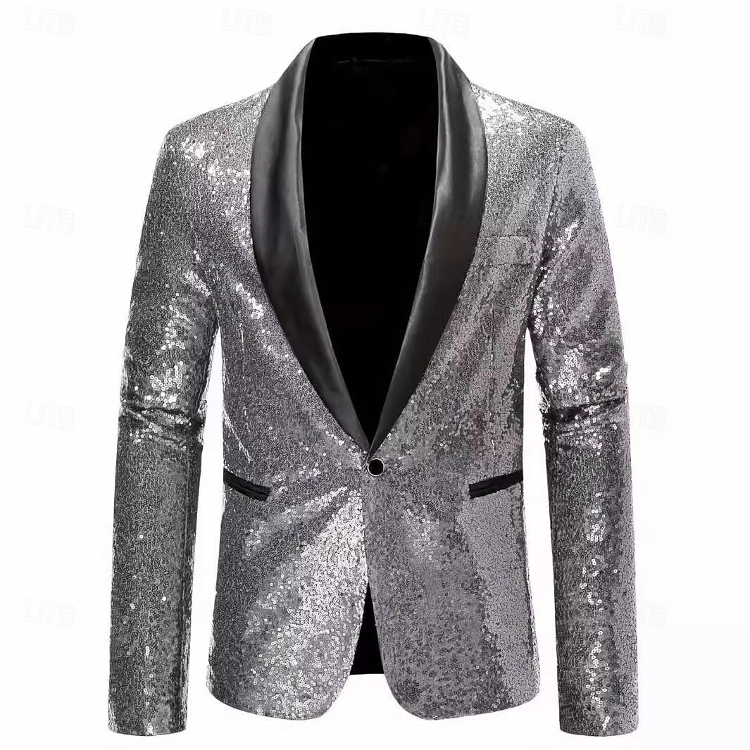 Man Blazer Verjaardagsfeest Feesten & Uitgaan Zoet Herfst winter Pailletten Lovertje Glanzend Bruiloft Enkele rij knopen Blazer Zilver Paars Goud 2025 - $61.99 –P3