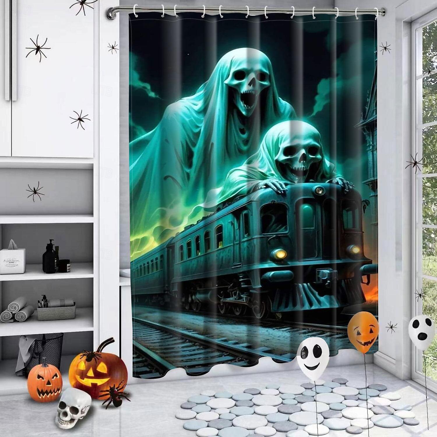 Halloween Shower Curtain with Hooks for Bathroom Shower Curtain  Bathroom Decor Set Polyester Waterproof 12 Pack Plastic Hooks Skull Heads 2025 - $19.99 –P15