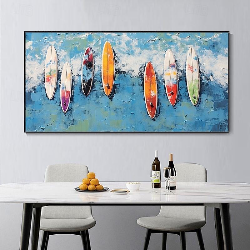 handgemaltes, individuell gefärbtes Surfbrett-Ölgemälde, handgemachtes Sommer-Surf-Schwimmparty-Gemälde, abstraktes blaues Ozean-Seestück, Leinwand-Ölgemälde, Wandbild, Gemälde für Wohndekor, Geschenk 2025 - $69.99 –P5