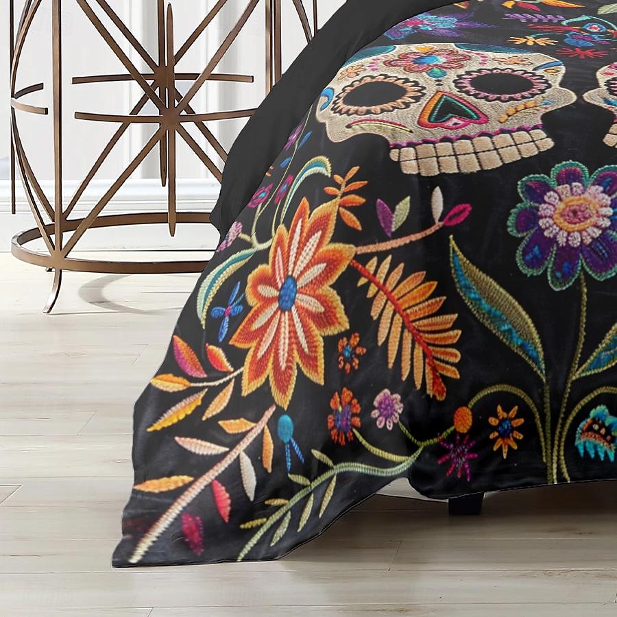 zestaw poszewek na kołdrę w kwiaty na Halloween - zawiera poszwę na kołdrę i poszewki na poduszki - upiorny i świąteczny design - miękki i wygodny materiał - idealny do wystroju domu na Halloween 2025 - $41.99 –P7