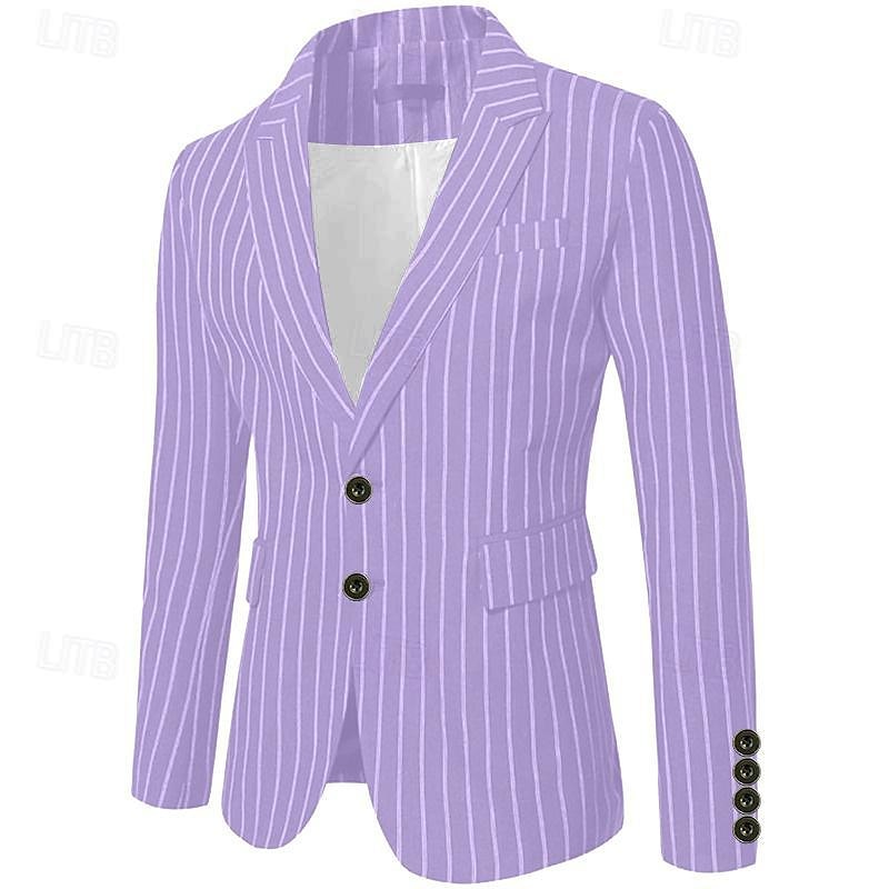 Per uomo Laurea Abbigliamento da cocktail Blazer Affari Serata Formale Ricevimento di matrimonio Solo in alto Moda Casual Estate Primavera & Autunno Poliestere A righe Tasca Casual / Quotidiano del 2025 a $49.99 –P20