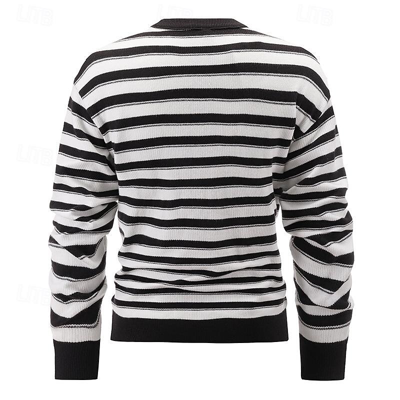Herren Pullover Strickpullover Gerippt Stricken Standard Strick Streifen Rundhalsausschnitt Modisch Basic Freizeitskleidung Verabredung Bekleidung Herbst Winter Schwarz Grün M L XL 2025 - $34.99 –P2