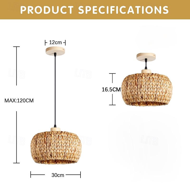 led pendnat light rattan lantern design candelabru retro 30cm candelabru iluminatul de tavan este aplicabil pentru camera de zi dormitor restaurant cafenea bar restaurant club 2025 - $135.99 –P5