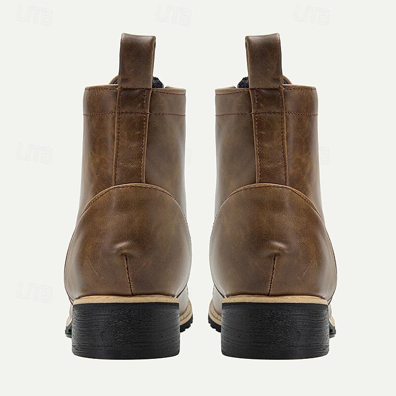 Męskie brązowe buty bojowe w stylu vintage ze sznurowanym wzorem - trwałe i stylowe obuwie do noszenia na co dzień i na zewnątrz 2025 - $64.99 –P4