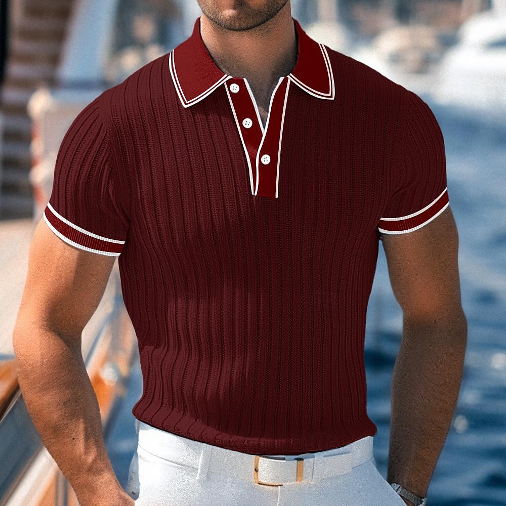 Herren Poloshirt Golfhemd Arbeit Casual Kargen Gerippter Polokragen Kurzarm Basic Modern Farbblock Patchwork Taste Frühling Sommer Regular Fit Hellblau Weiß Burgunderrot Marinenblau Grau Poloshirt 2025 - $26.99 –P8