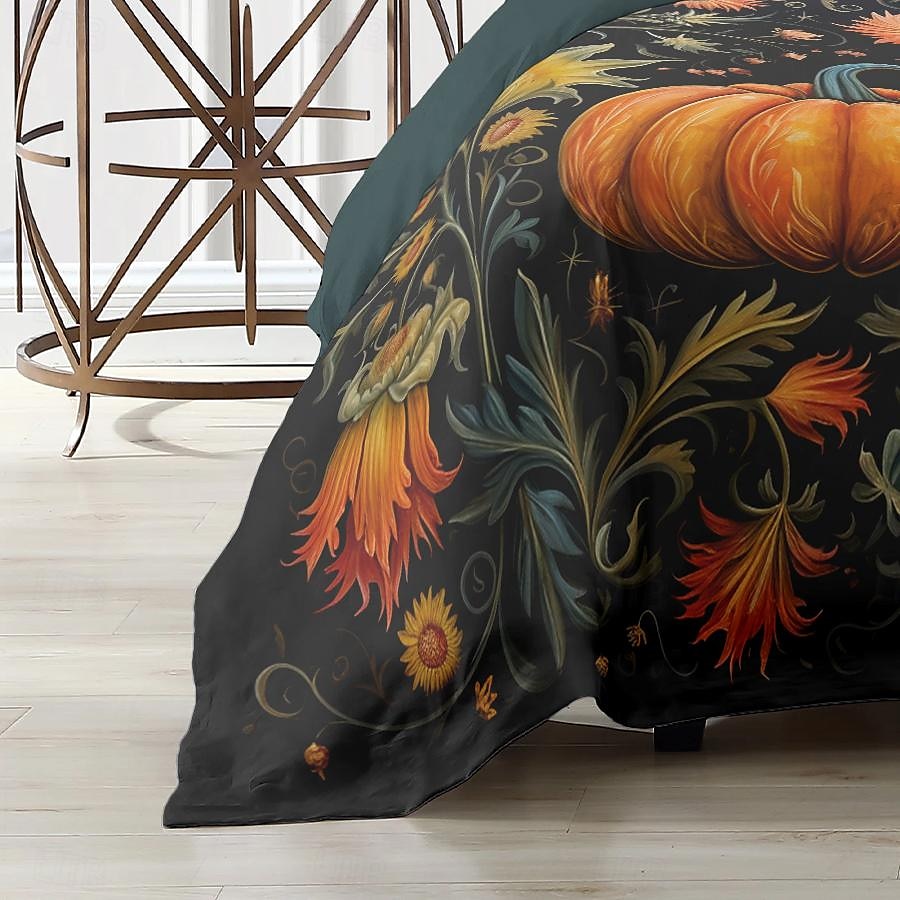 set copripiumino zucca autunnale di Halloween - include copripiumino e federe - design festoso e accogliente - tessuto morbido e confortevole - perfetto per Halloween e decorazioni autunnali per la casa del 2025 a $41.99 –P7
