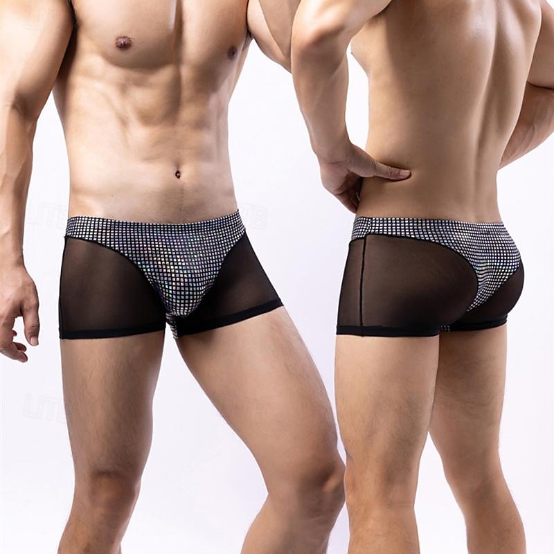 Men's 1 PCS Boxers Underwear Boxer Shorts Patchwork Polyester Breathable Soft Comfortable Plaid Color Block Mid Rise Black White 2025 - $8.99 –P3