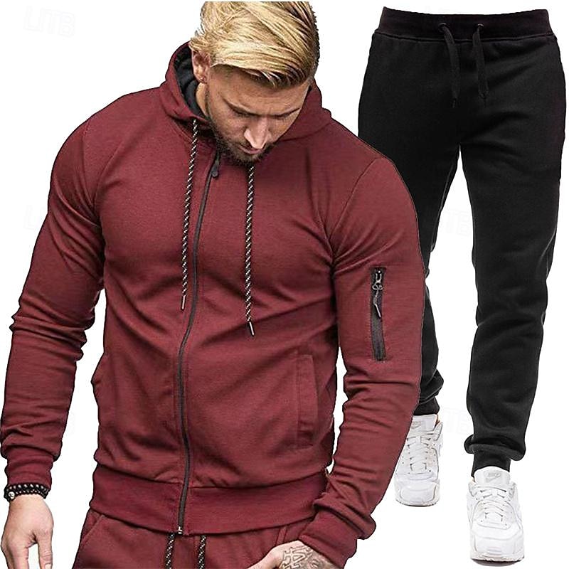 Homens Moletom Full Zip Hoodie Suéter Preto Cinza Claro Cinzento Com Capuz Tecido 2 Peças Diário Desportos e Ar livre Feriado Poliéster Roupa de rua Básico Casual Primavera & Outono Roupa Moletons de 2026 por $29.99 –P4