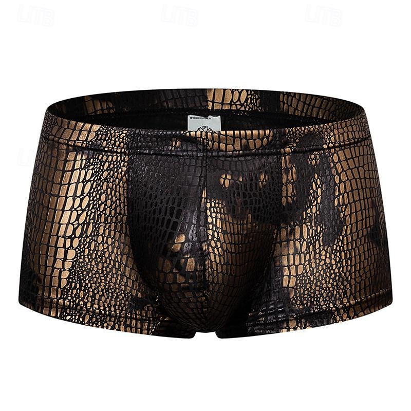 Per uomo 1 pc Boxer Poliestere Traspirante Morbido Comodo Pelle di serpente A vita medio-alta Argento Nero del 2025 a $8.49 –P9
