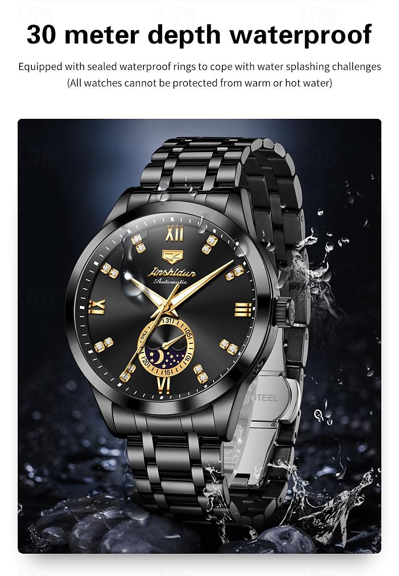 Heren mechanische horloges Creatief Modieus Zakelijk Polshorloge Automatisch opwindmechanisme Weergave maanfase Lichtgevend WATERDICHT Teräs Horloge 2025 - $77.99 –P15