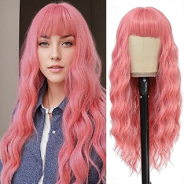 parrucca con frangia lunga naturale ondulata parrucche sintetiche per donne 26 pollici di lunghezza parrucche in fibra resistenti al calore per uso in festa cosplay parrucche di carnevale del 2025 a $19.49 –P4