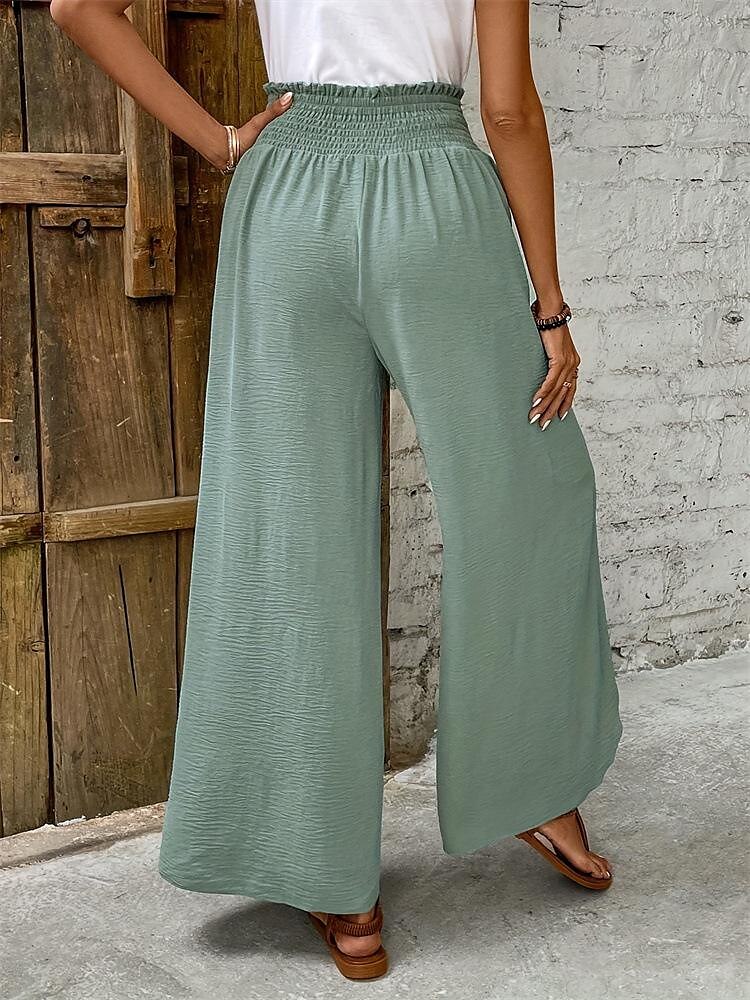 Femme Ample Pantalon Mode Longue Plein Cordon Fendu Respirabilité Confortable Micro-élastique Casual Quotidien Vert Printemps été Ample de 2025 ? $27.99 –P6