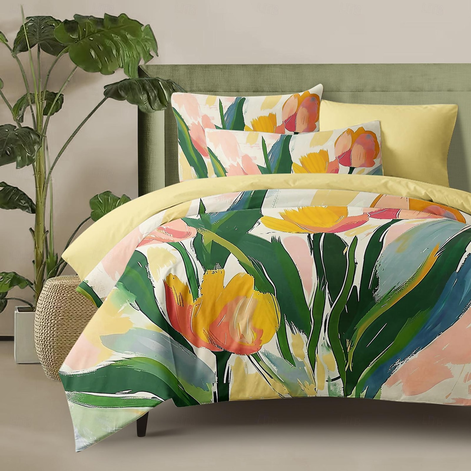 Set copripiumino serie tropicale floreale 100% cotone, set da 3 pezzi per un'estate morbida sulla pelle e di lunga durata del 2025 a $60.99 –P1