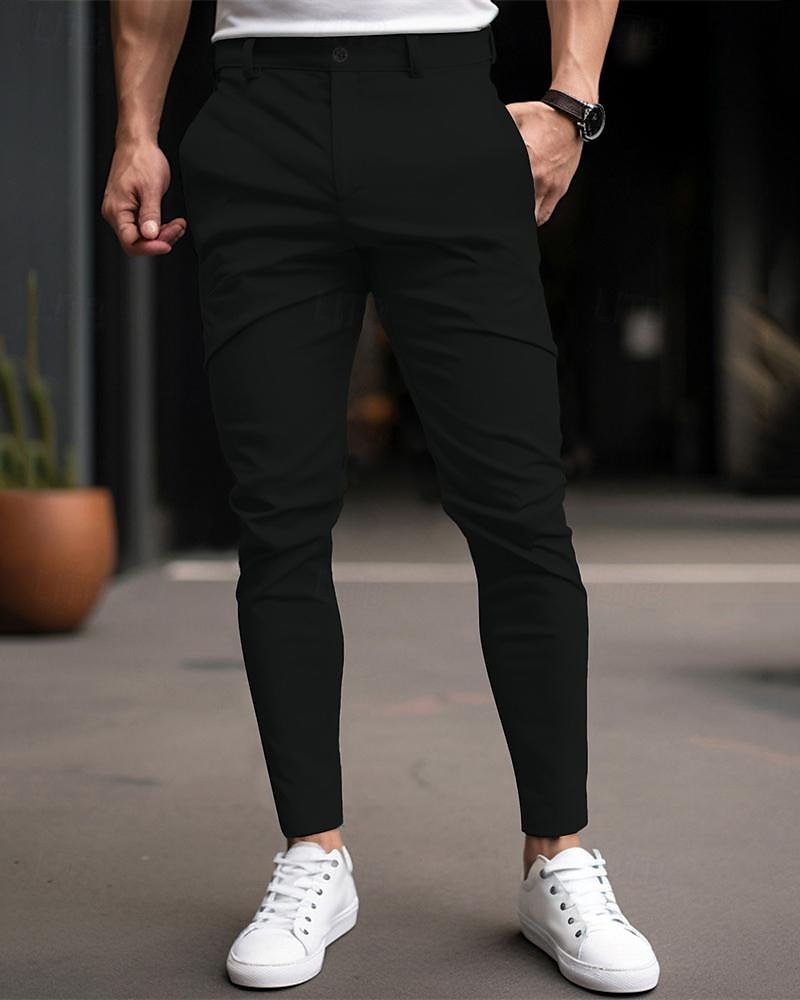 Men's Graduation Trousers Chinos Chino Pants Buttons Pocket Plain Comfort Business Daily Classic Style Black Dark Blue Micro-elastic 2025 - $26.99 –P2