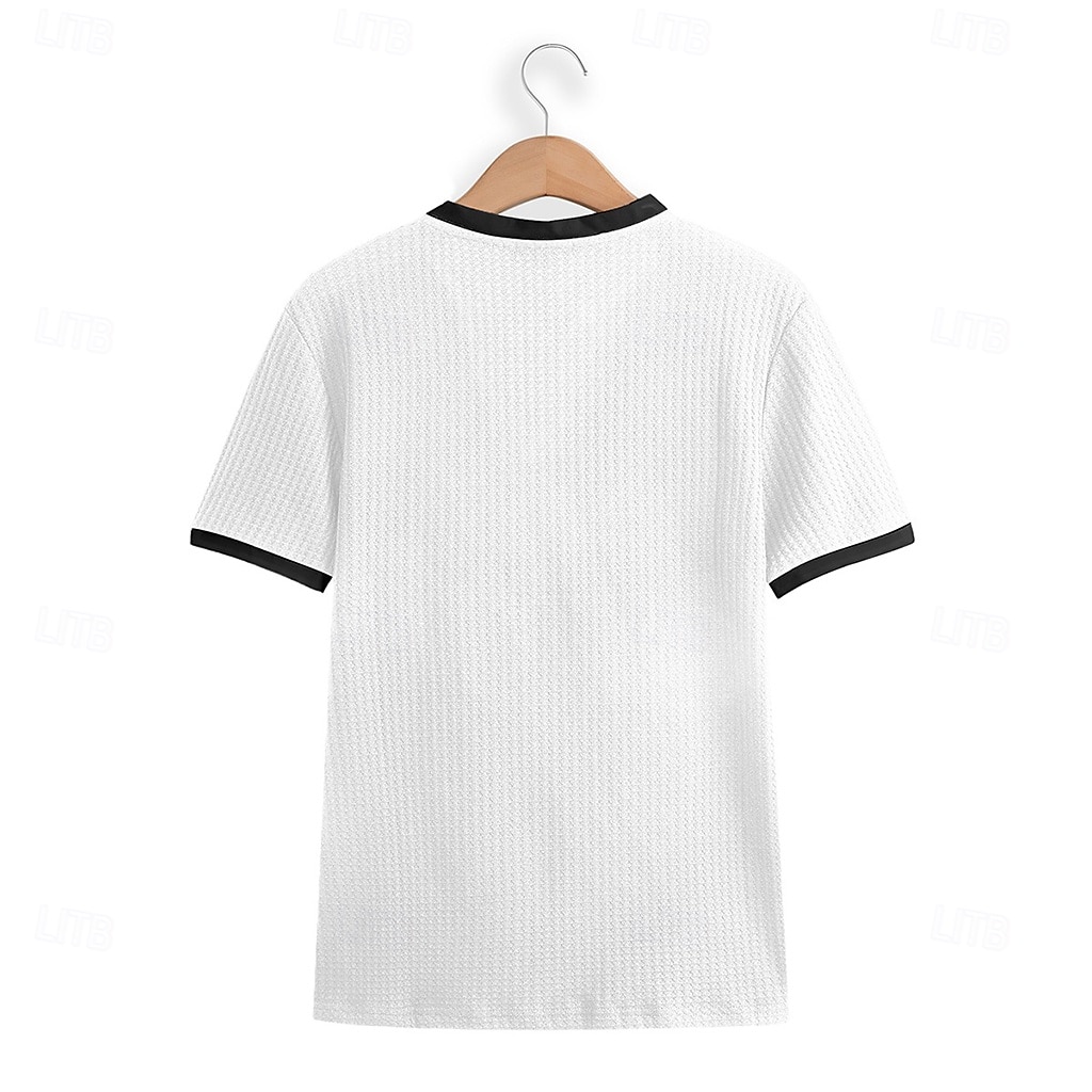 Męskie Koszula Henley z waflami Koszulka z dzianiny waflowej Koszulka Krótki rękaw Jednokolorowe Moda Designerskie Wygodny Guziki Dzianiny W serek Henley Na zewnątrz Codzienny Lato Czarny Biały 2025 - $17.99 –P3