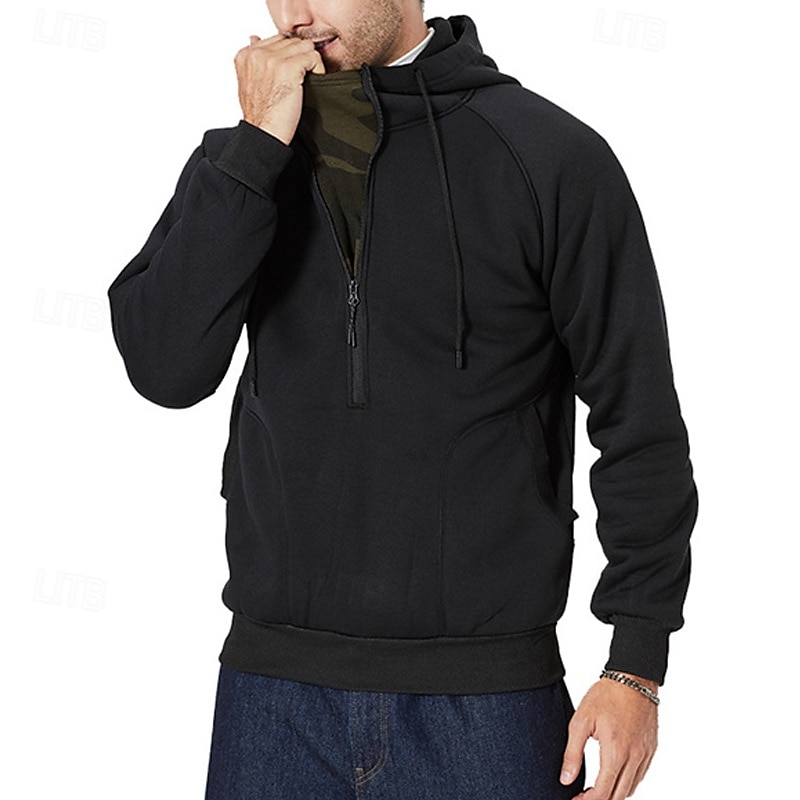 Per uomo Felpa con cappuccio Felpa con cappuccio e cerniera a un quarto Felpa con cappuccio in pile Nero Verde militare Cachi Con cappuccio Liscio Tasche Sportivo Giornaliero Per eventi Streetwear del 2025 a $28.99 –P4
