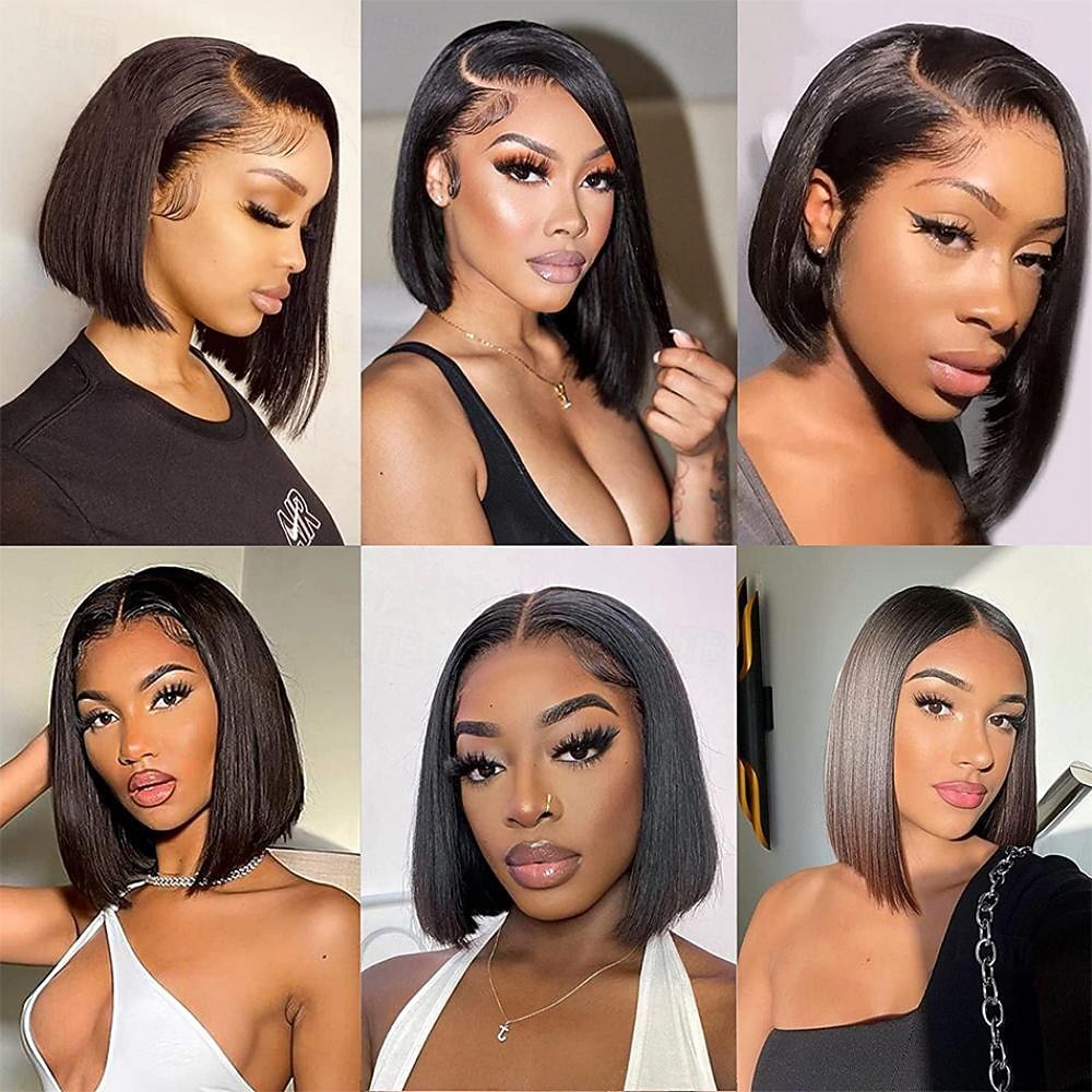 Brazilian Straight Bob Wig Human Hair 14 inch 13x4 HD Lace Front Wigs 180 Density Glueless Pre Plucked with Baby Hair 180% Density Glueless Short Human Hair Wigs for Black Women Natural Color 2026 - $143.99 –P4