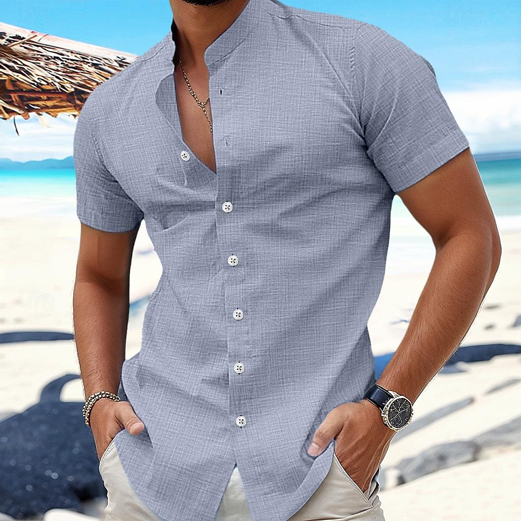 Per uomo Camicia Camicia di lino Camicia Estiva Abbigliamento da spiaggia Camicia con colletto alla coreana Camicia con Bottoni Semplice Vacanza Crociera Nero Bianco Blu Arancione Manica Corta del 2026 a $8.49 –P10
