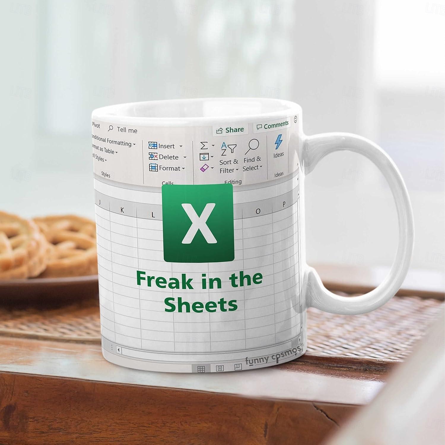 Excel kubek do kawy, śmieszne prezenty dla kobiet mężczyzn dziwak w prześcieradłach kubek prezenty dla szefa przyjaciela cpa współpracowników księgowego biały ceramiczny kubek biurowy 11,8 uncji 2026 - $23.99 –P1