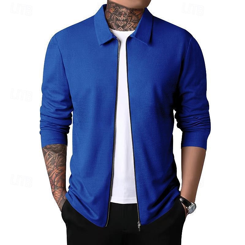 Men's Shirt Jacket Transition Jacket Daily Breathable Pocket All Seasons Plain Classic Lapel Regular Waffle Fabric Black White Royal Blue Khaki Light Grey Jacket 2025 - $27.99 –P5