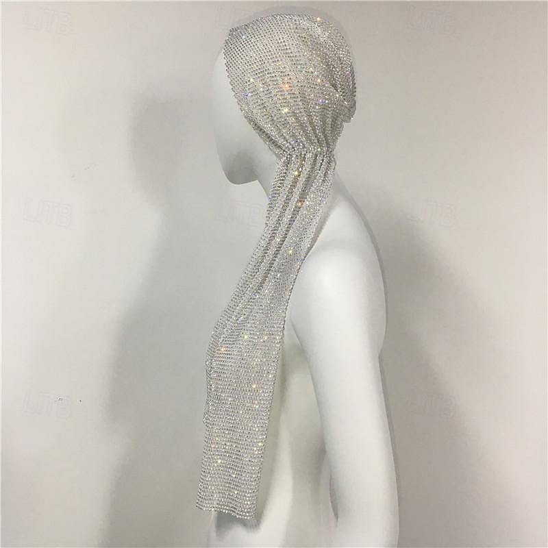 lussuosa fascia per capelli a maglia larga con strass - fascia elastica per turbante con cristalli e accenti scintillanti - perfetta per le donne in discoteca, rave party del 2025 a $25.99 -P6