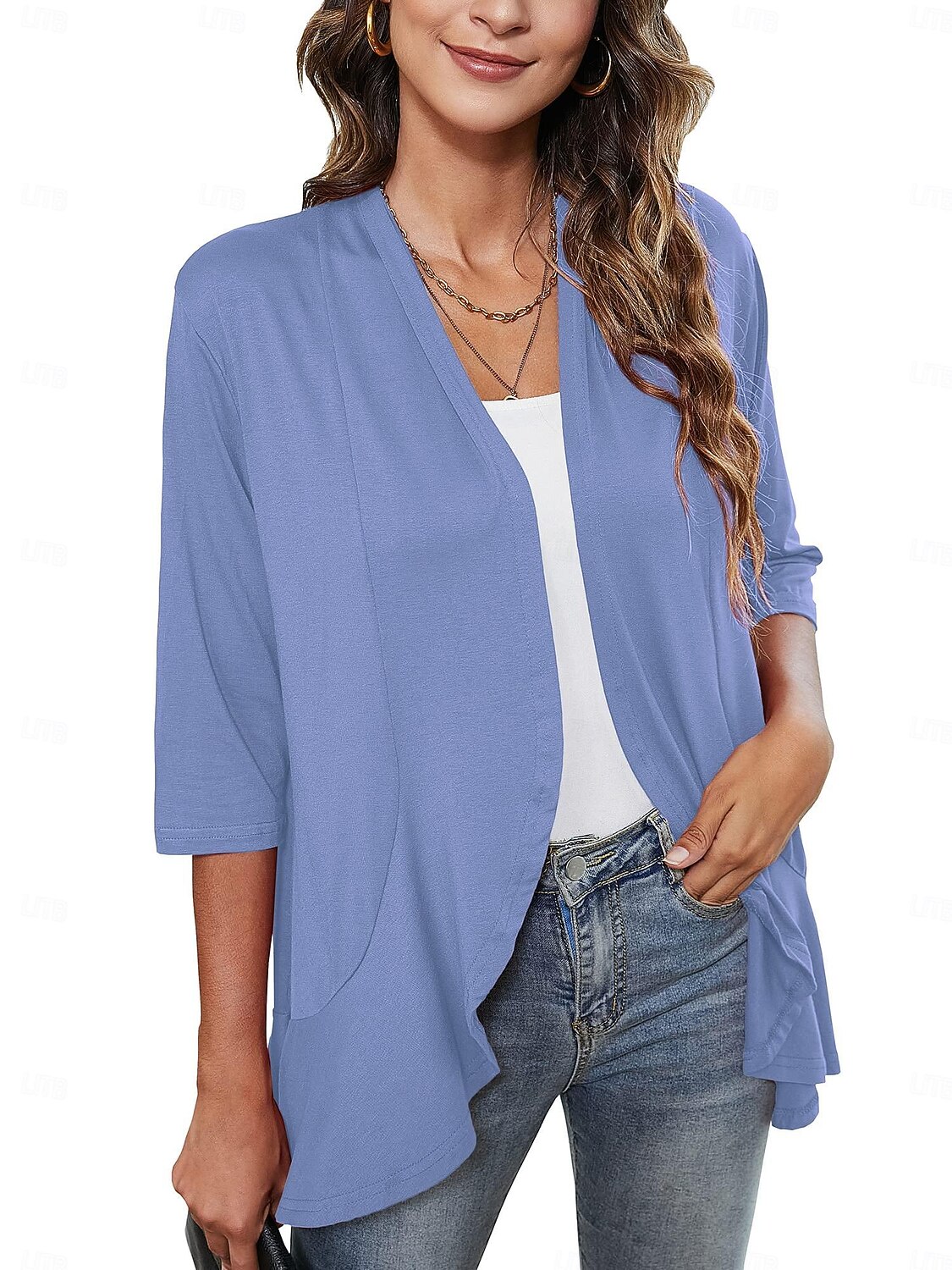 Women's Blouse Ruffle Cardigan Work Elegant Stylish Modern 3/4 Length Sleeve Black Summer Spring 2026 - $29.99 –P7