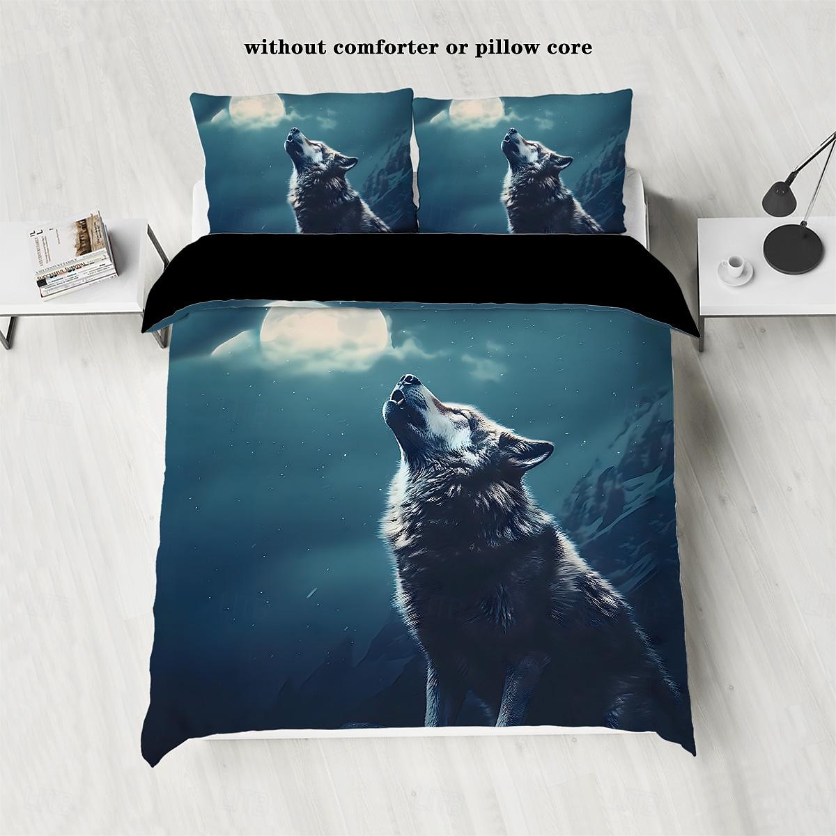 Sada povlečení na přikrývku moon night wolf - obsahuje povlak na přikrývku a povlak na polštář - mystický design vlka a měsíce - měkká a pohodlná látka 2025 - $30.99 –P7