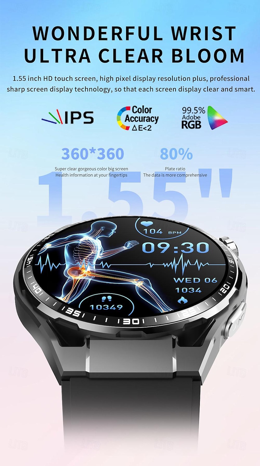 696 F200 Smart Watch 1.55 inch Smart Band Fitness Bracelet Bluetooth Pedometer Call Reminder Sleep Tracker Compatible with Samsung Men Hands-Free Calls Message Reminder IP 67 46mm Watch Case 2025 - $81.99 –P2