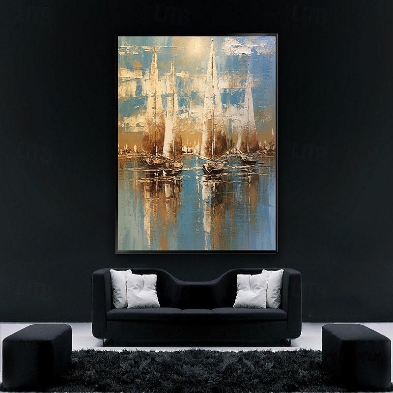Boot Sonnenuntergang abstrakte Gemälde handgefertigte Leinwand Kunst Boot Gemälde 100 % handgemachte strukturierte Meer Malerei Acryl abstrakte Ölgemälde Wand Dekor Gemälde für Wohnzimmer Büro 2025 - $116.99 –P2