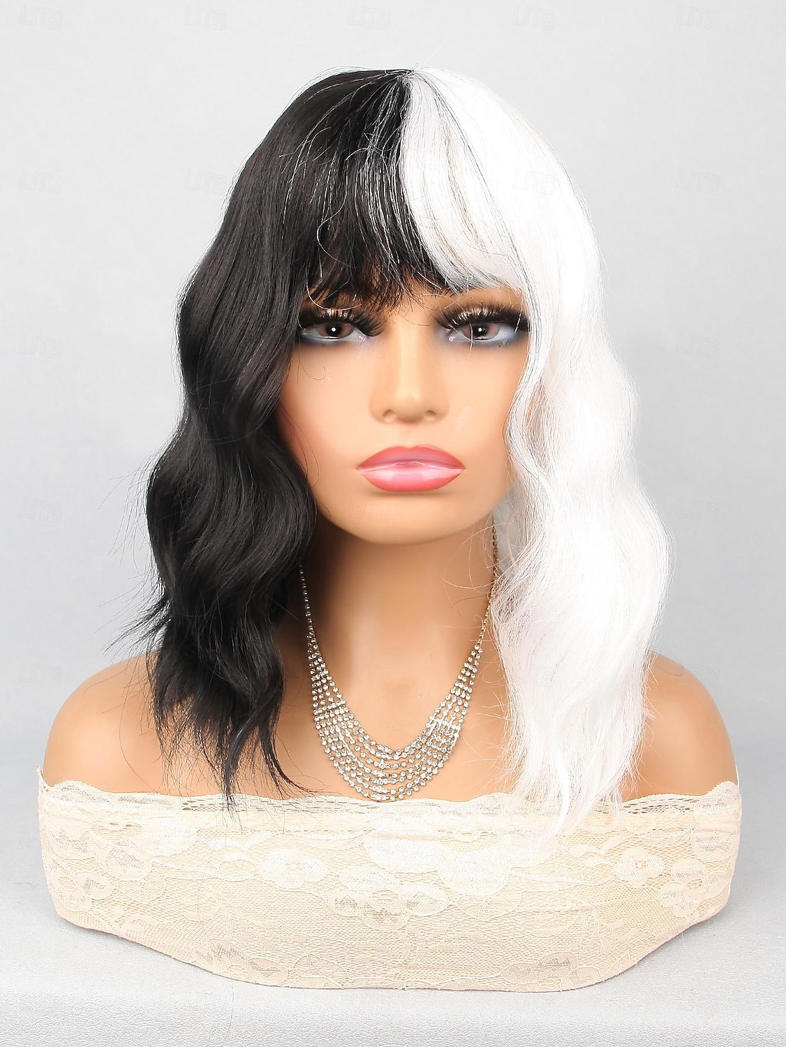 Parrucca Sintetica Ricci Bouncy con Frangia 14 pollici Nera/Oro Parrucca Sintetica per Donne Parrucche Multi-Colore di Halloween del 2025 a $18.49 –P2