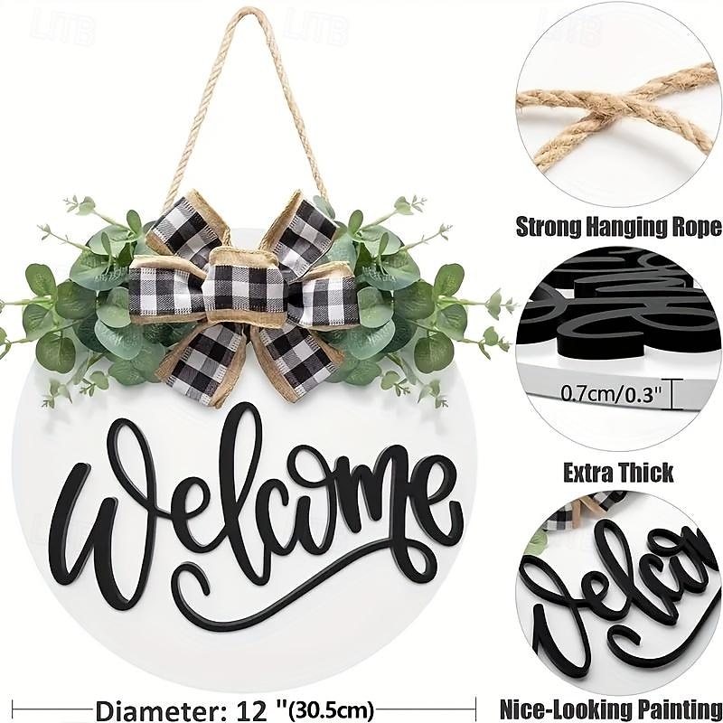 1pc Crafting 12 Inches Welcome Sigh For Front Door Big Wooden Wreath Welcome Wreath Farmhouse Front Door Decoration Housewarming Gift for Home Outdoor Indoor 2025 - $13.99 –P6