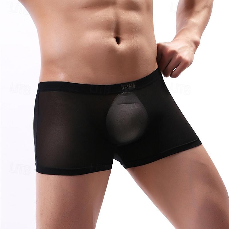 Men's 1 PCS Boxers Underwear Boxer Shorts Mesh Nylon Breathable Soft Comfortable Plain Mid Rise Black White 2025 - $8.99 –P1
